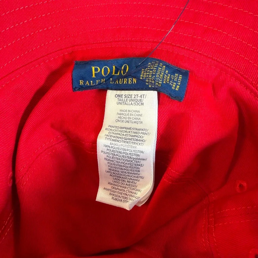 Polo Ralph Lauren Kid Reversible Bucket Hat Navy Beach Print Red 2T-4T NWT #3882